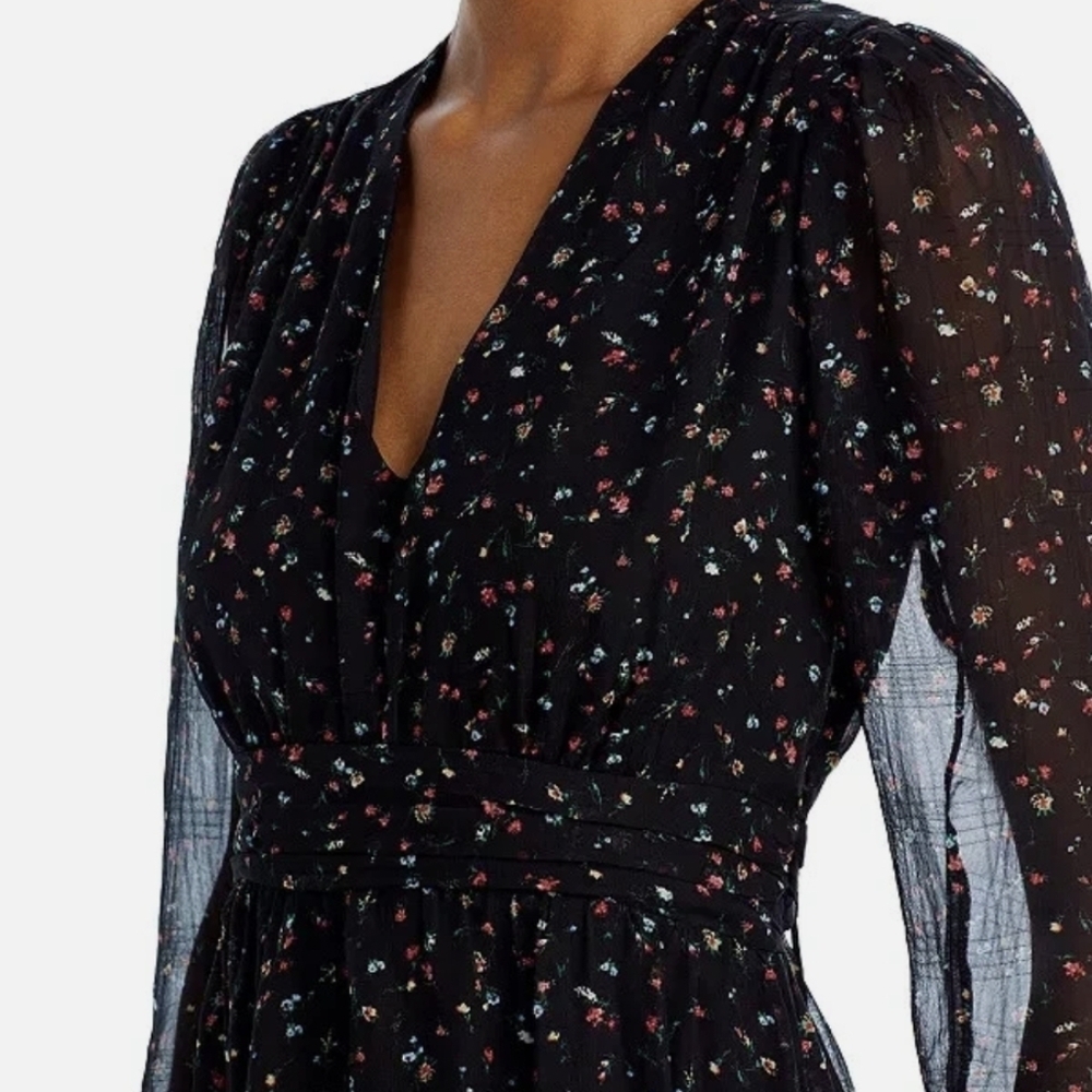 Aqua Black Floral Long Sleeve Dress - Picture 2 of 8